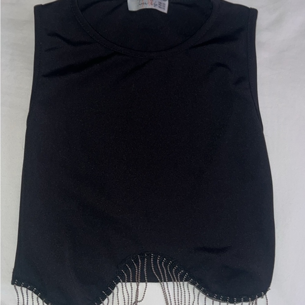 Elegant Black Sleeveless Top with Beaded Fringe